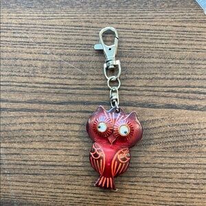 Leather owl bag charm keychain googlely eyes z2